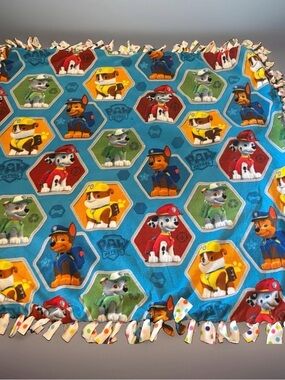 Paw Patrol Blue Fleece Handmade Blanket with Colorful Character Hexes